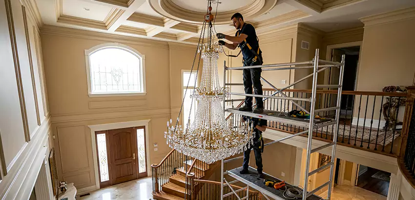 Two-Story Foyer Chandelier Installation in Atlanta